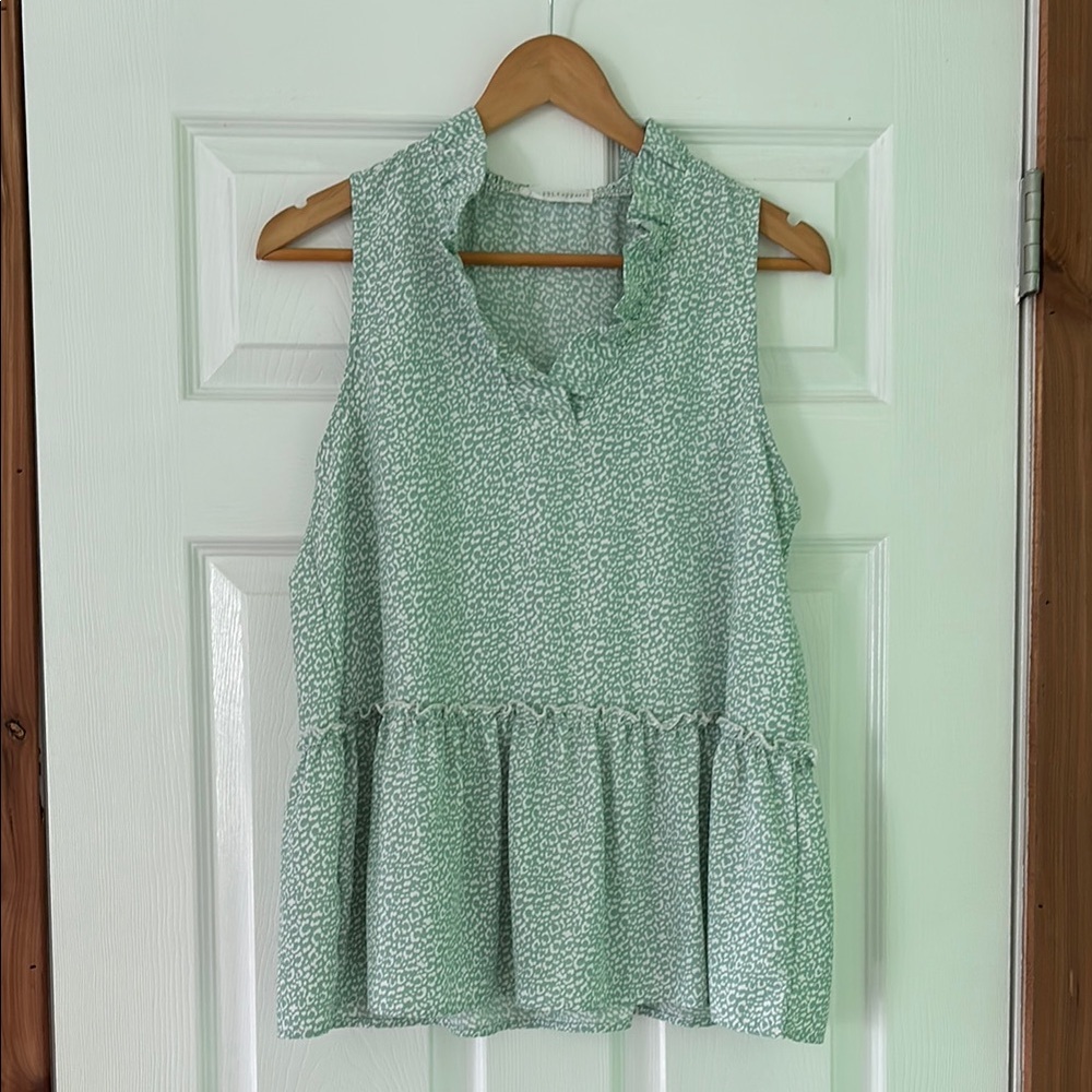 Green Ruffled Peplum Tank Top